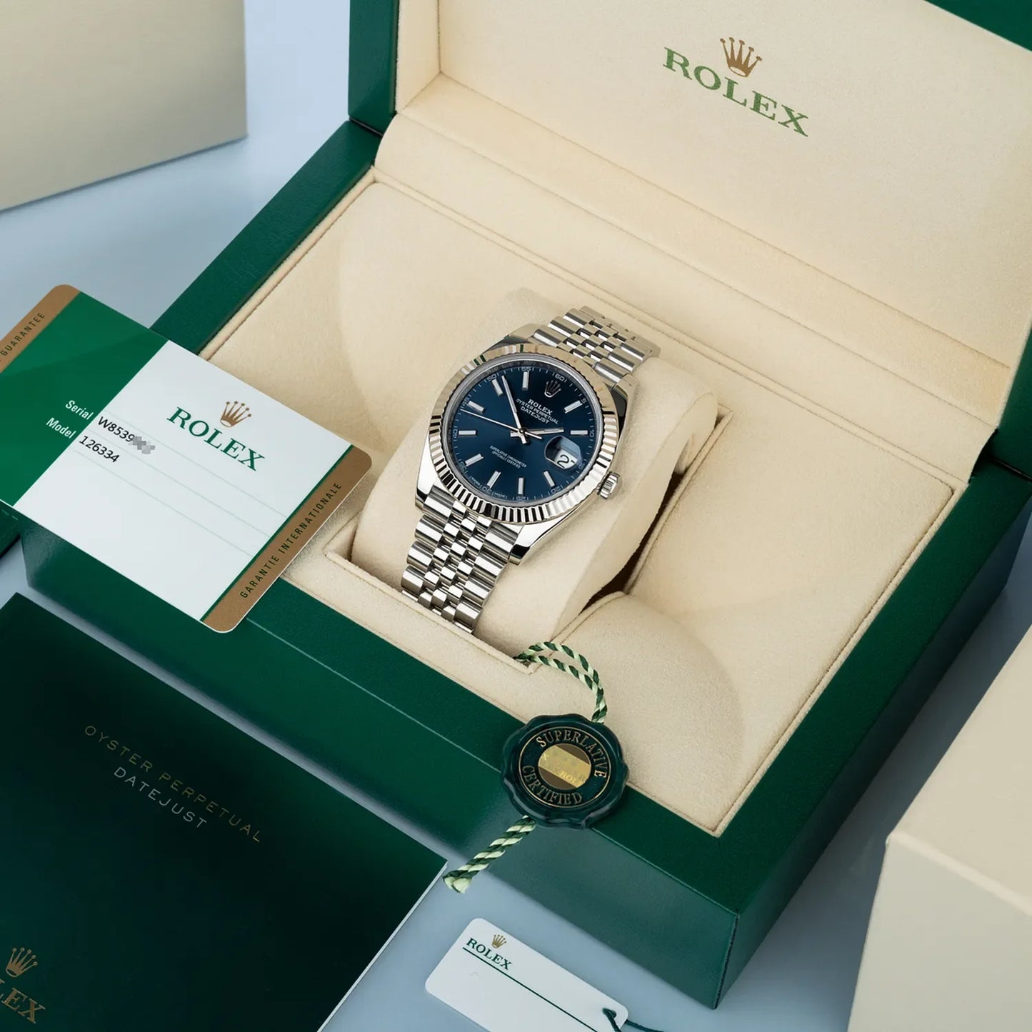 Rolex Datejust 41mm Oystersteel and white gold Bright Blue Dial 126334-0002