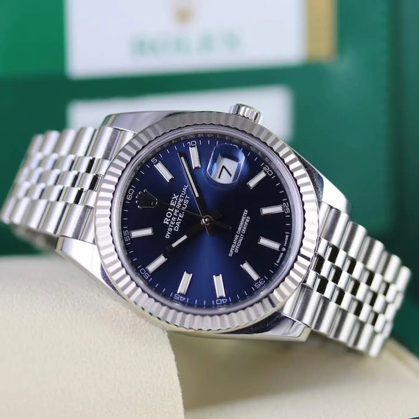 Rolex Datejust 41mm Oystersteel and white gold Bright Blue Dial 126334-0002