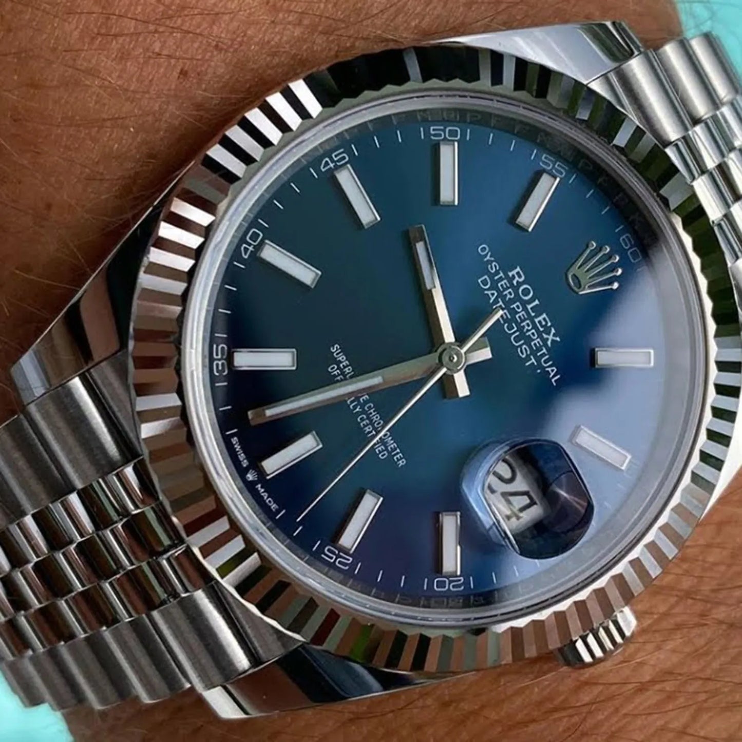 Rolex Datejust 41mm Oystersteel and white gold Bright Blue Dial 126334-0002